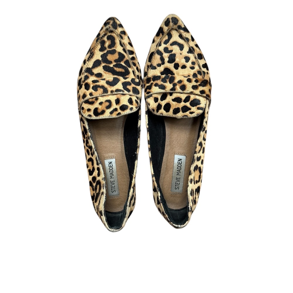 Steve Madden Carver Haircalf Leopard Print Pointed Toe Loafer Flats 9
